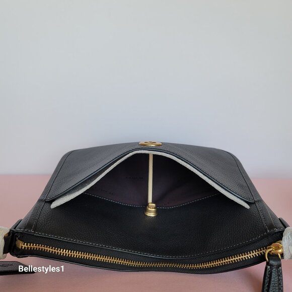 COACH Chaise Pebbled Leather Crossbody Bag- Black color🎈$238. - Picture 10 of 16